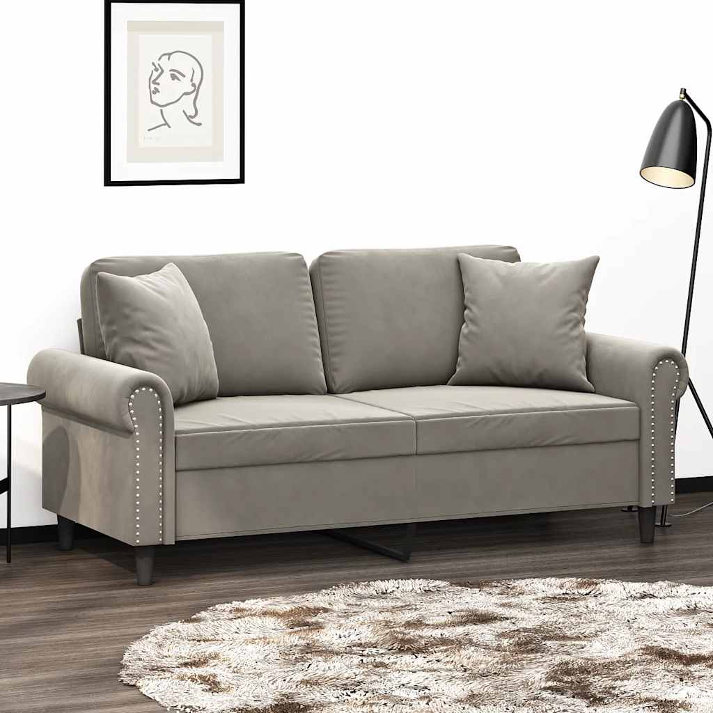 vidaXL 2-Seater Sofa with Cushions Light Grey 140 cm Velvet