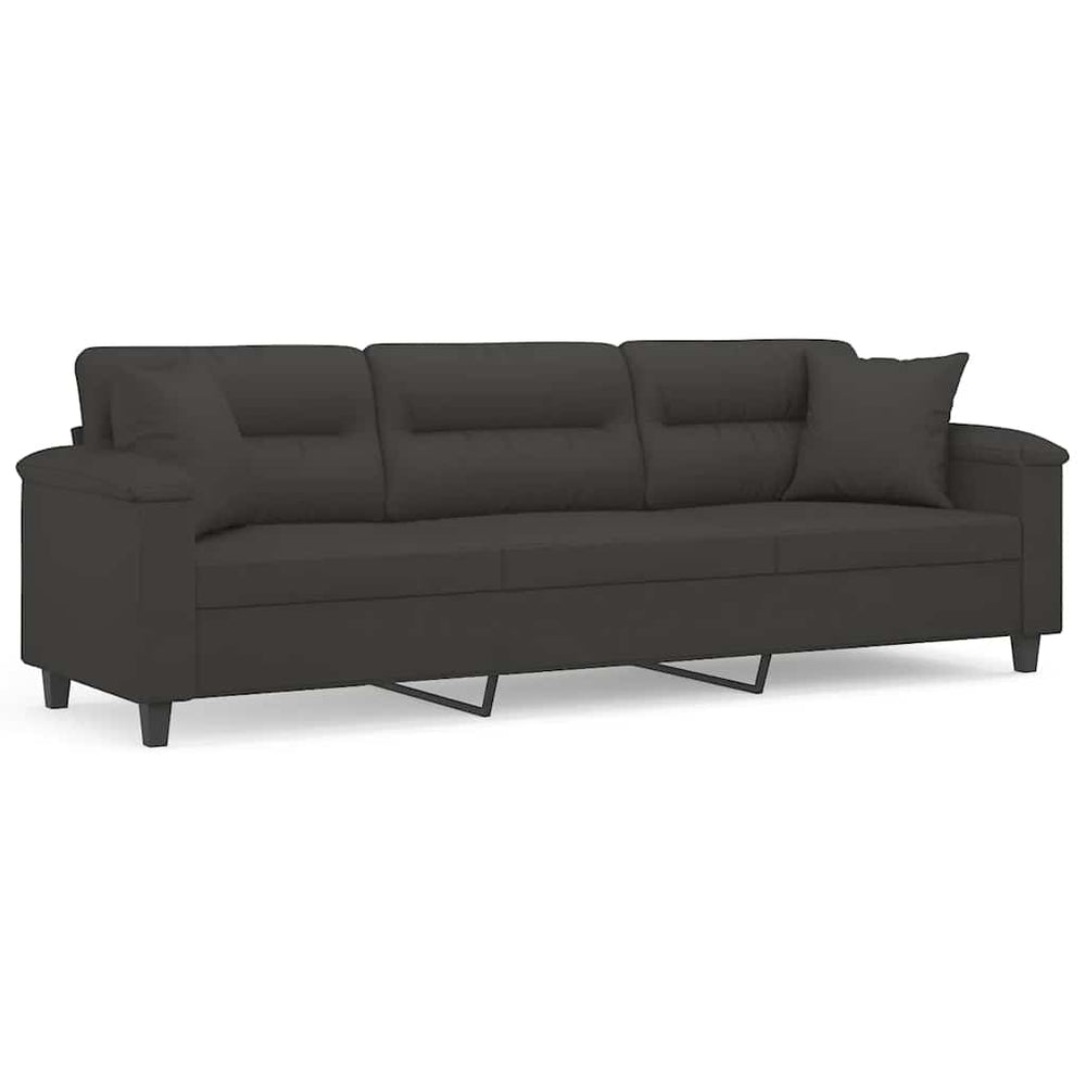 vidaXL 3-Seater Sofa with Cushions Dark Grey 210 cm Microfiber Fabric