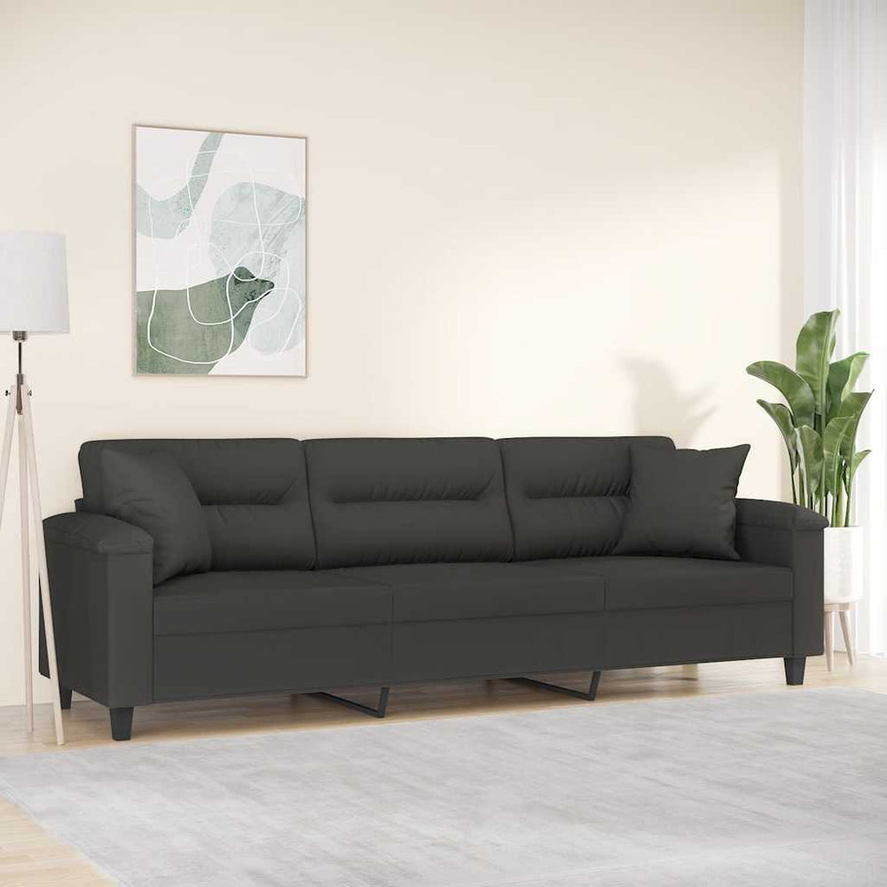 vidaXL 3-Seater Sofa with Cushions Dark Grey 210 cm Microfiber Fabric