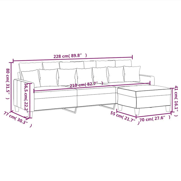 vidaXL 3-Seater Sofa with Footstool Light Grey 210 cm Fabric