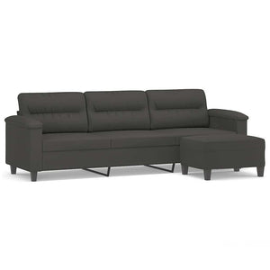 vidaXL 3-Seater Sofa with Footstool Dark Grey 210 cm Microfiber Fabric