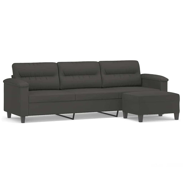 vidaXL 3-Seater Sofa with Footstool Dark Grey 210 cm Microfiber Fabric