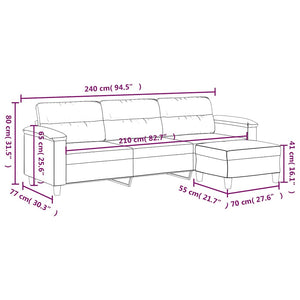 vidaXL 3-Seater Sofa with Footstool Dark Grey 210 cm Microfiber Fabric