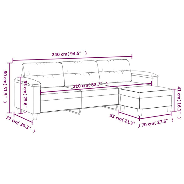 vidaXL 3-Seater Sofa with Footstool Dark Grey 210 cm Microfiber Fabric