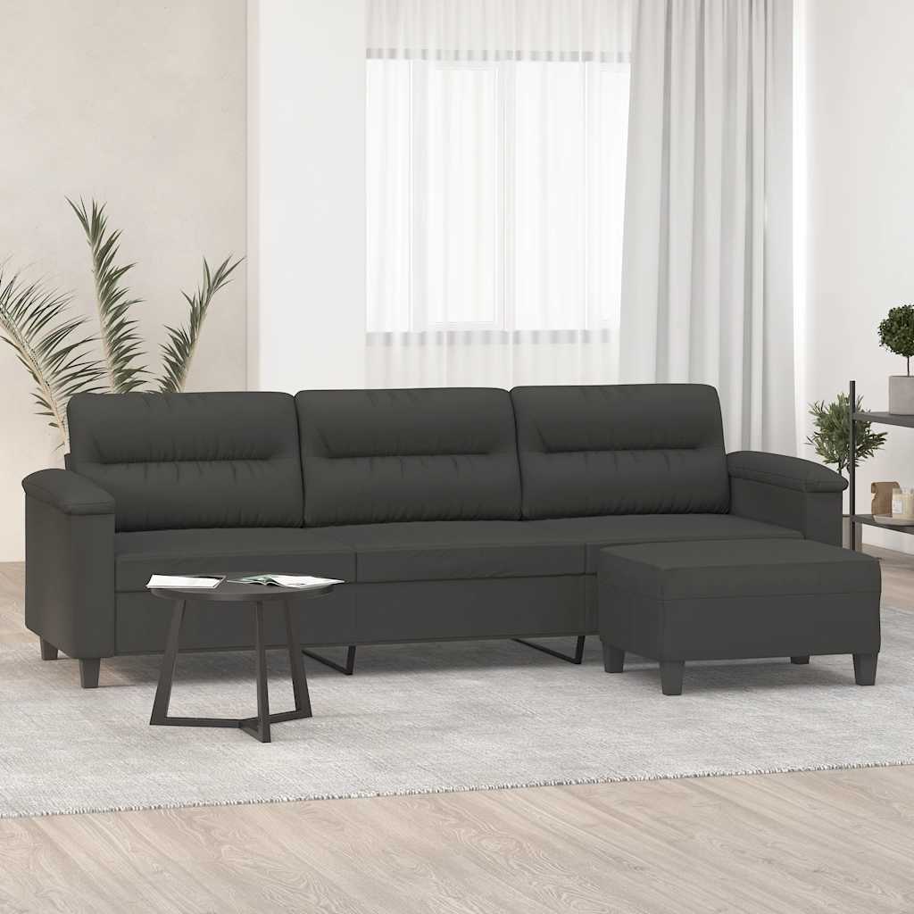 vidaXL 3-Seater Sofa with Footstool Dark Grey 210 cm Microfiber Fabric