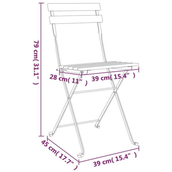 vidaXL Bistro Chairs 8 pcs. Foldable Solid Teak Wood and Steel