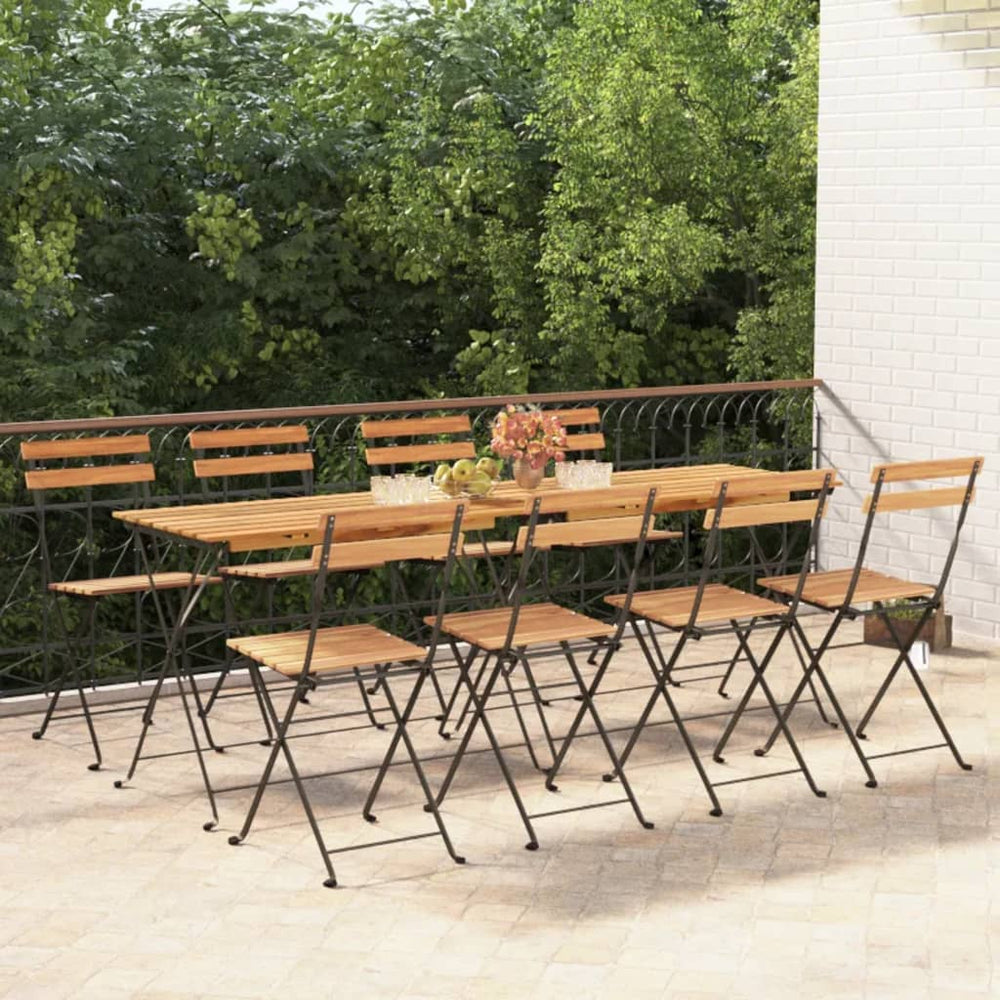vidaXL Bistro Chairs 8 pcs. Foldable Solid Teak Wood and Steel