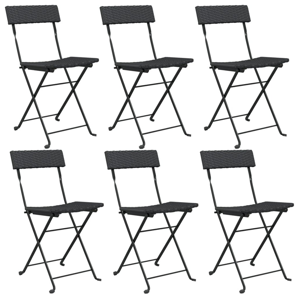 vidaXL Bistro Chairs 6 pcs. Foldable Black Poly Rattan and Steel