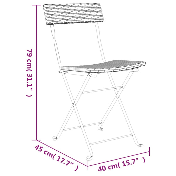 vidaXL Bistro Chairs 6 pcs. Foldable Black Poly Rattan and Steel