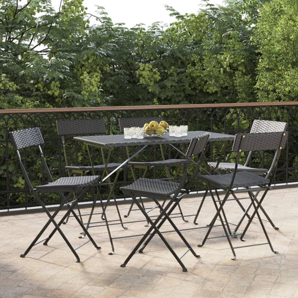 vidaXL Bistro Chairs 6 pcs. Foldable Black Poly Rattan and Steel