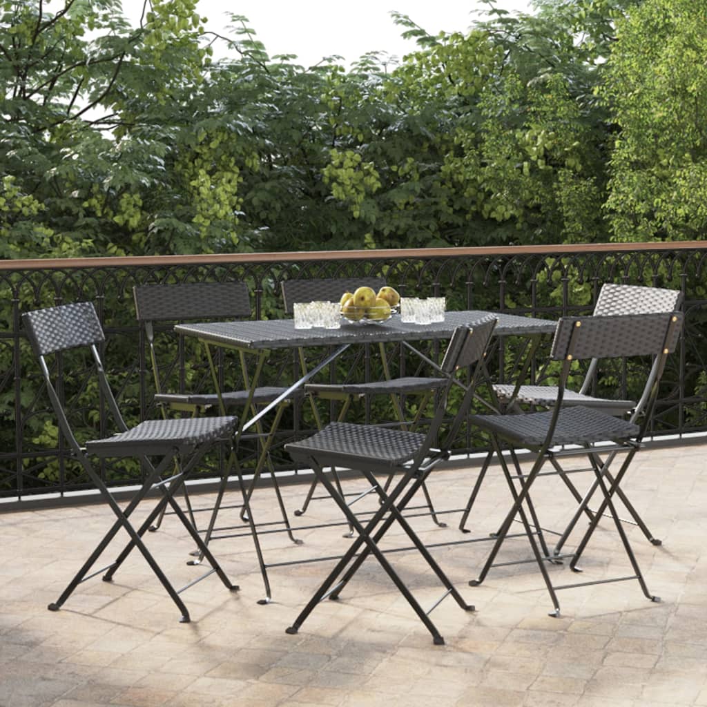 vidaXL Bistro Chairs 6 pcs. Foldable Black Poly Rattan and Steel
