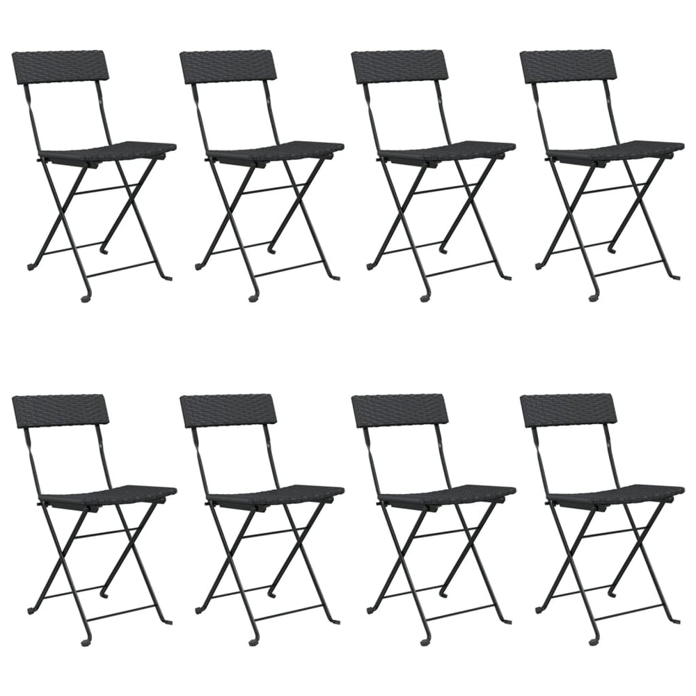 vidaXL Bistro Chairs 8 pcs. Folding Black Poly Rattan and Steel