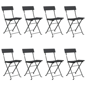 vidaXL Bistro Chairs 8 pcs. Folding Black Poly Rattan and Steel