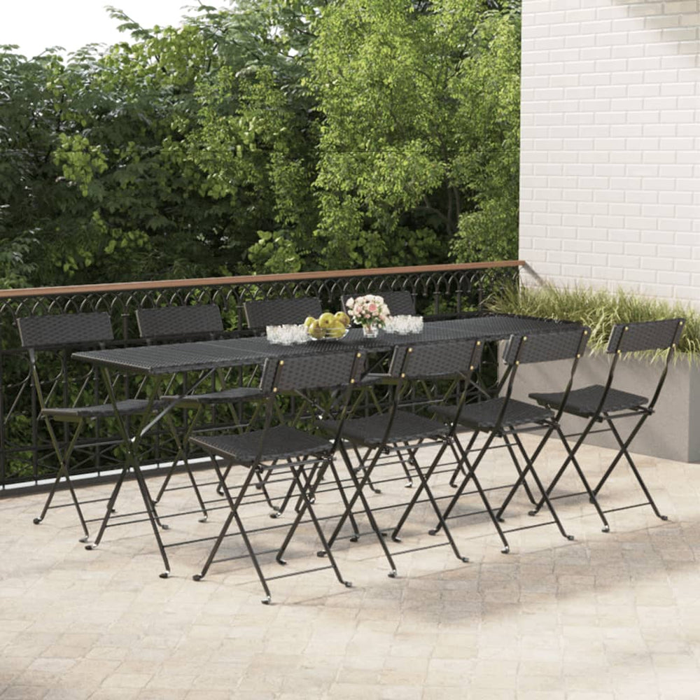 vidaXL Bistro Chairs 8 pcs. Folding Black Poly Rattan and Steel
