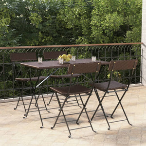 vidaXL Bistro Chairs 4 pcs. Foldable Brown Poly Rattan and Steel