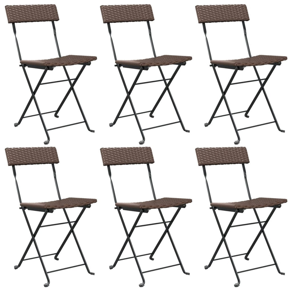 vidaXL Bistro Chairs 6 pcs Foldable Brown Poly Rattan and Steel