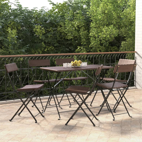 vidaXL Bistro Chairs 6 pcs Foldable Brown Poly Rattan and Steel