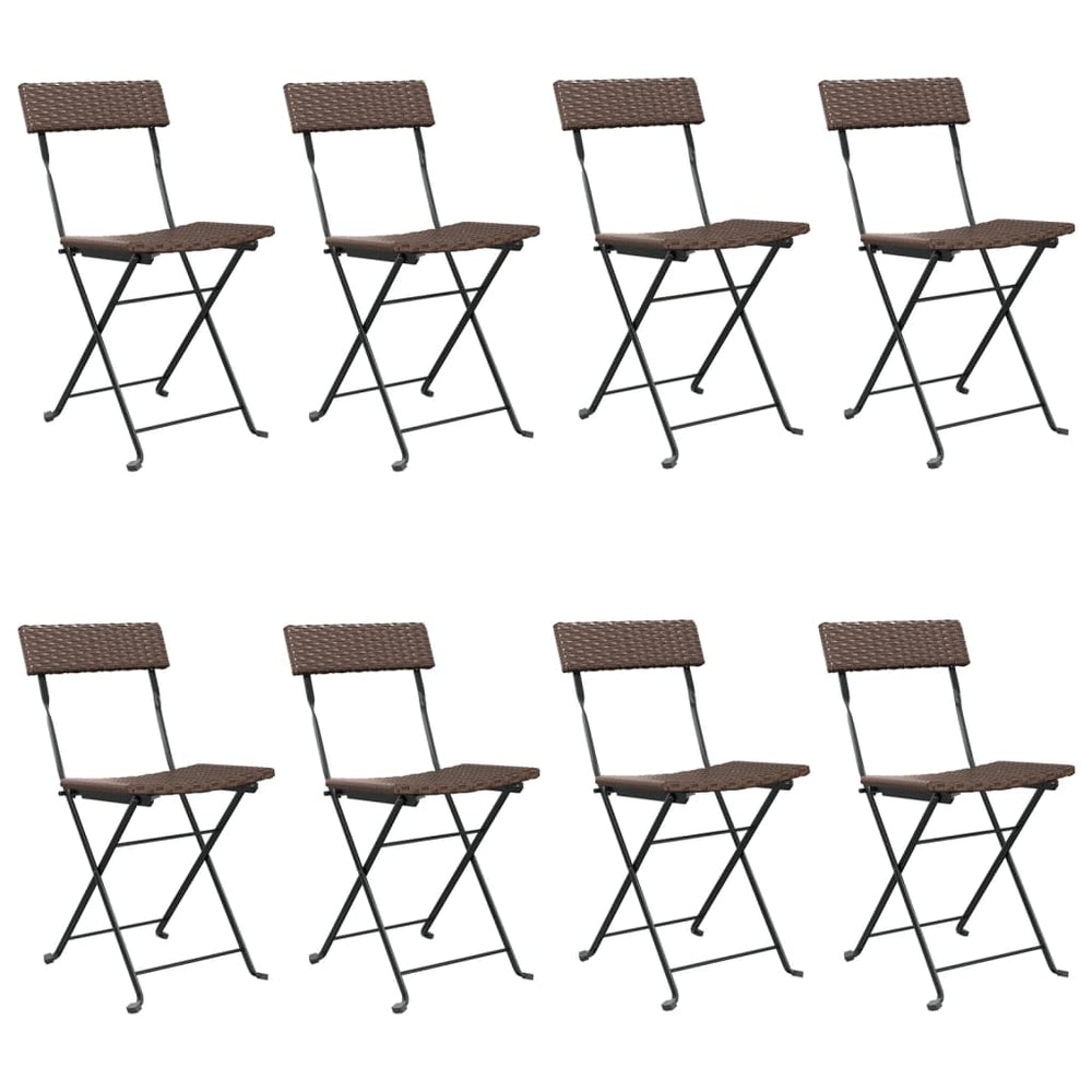 vidaXL Bistro Chairs 8 pcs. Foldable Brown Poly Rattan and Steel