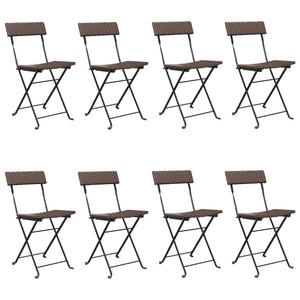 vidaXL Bistro Chairs 8 pcs. Foldable Brown Poly Rattan and Steel
