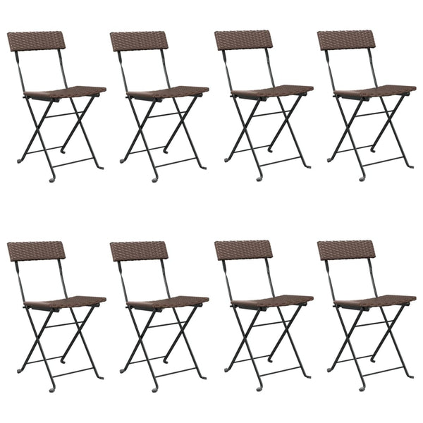 vidaXL Bistro Chairs 8 pcs. Foldable Brown Poly Rattan and Steel