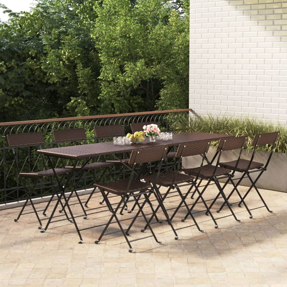 vidaXL Bistro Chairs 8 pcs. Foldable Brown Poly Rattan and Steel
