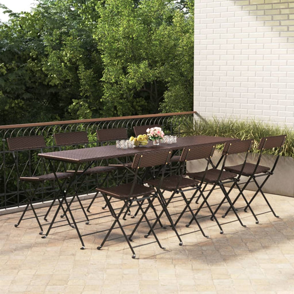 vidaXL Bistro Chairs 8 pcs. Foldable Brown Poly Rattan and Steel