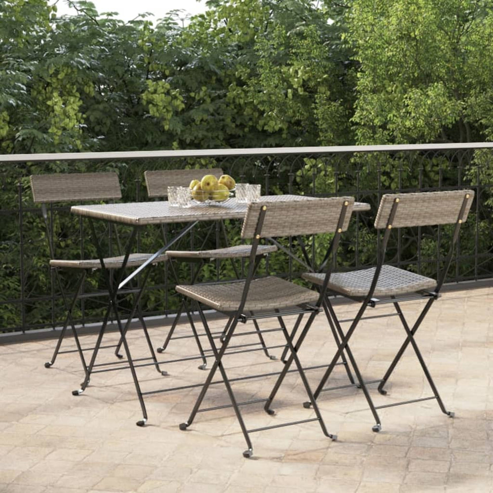 vidaXL Bistro Chairs 4 pcs. Foldable Grey Poly Rattan and Steel