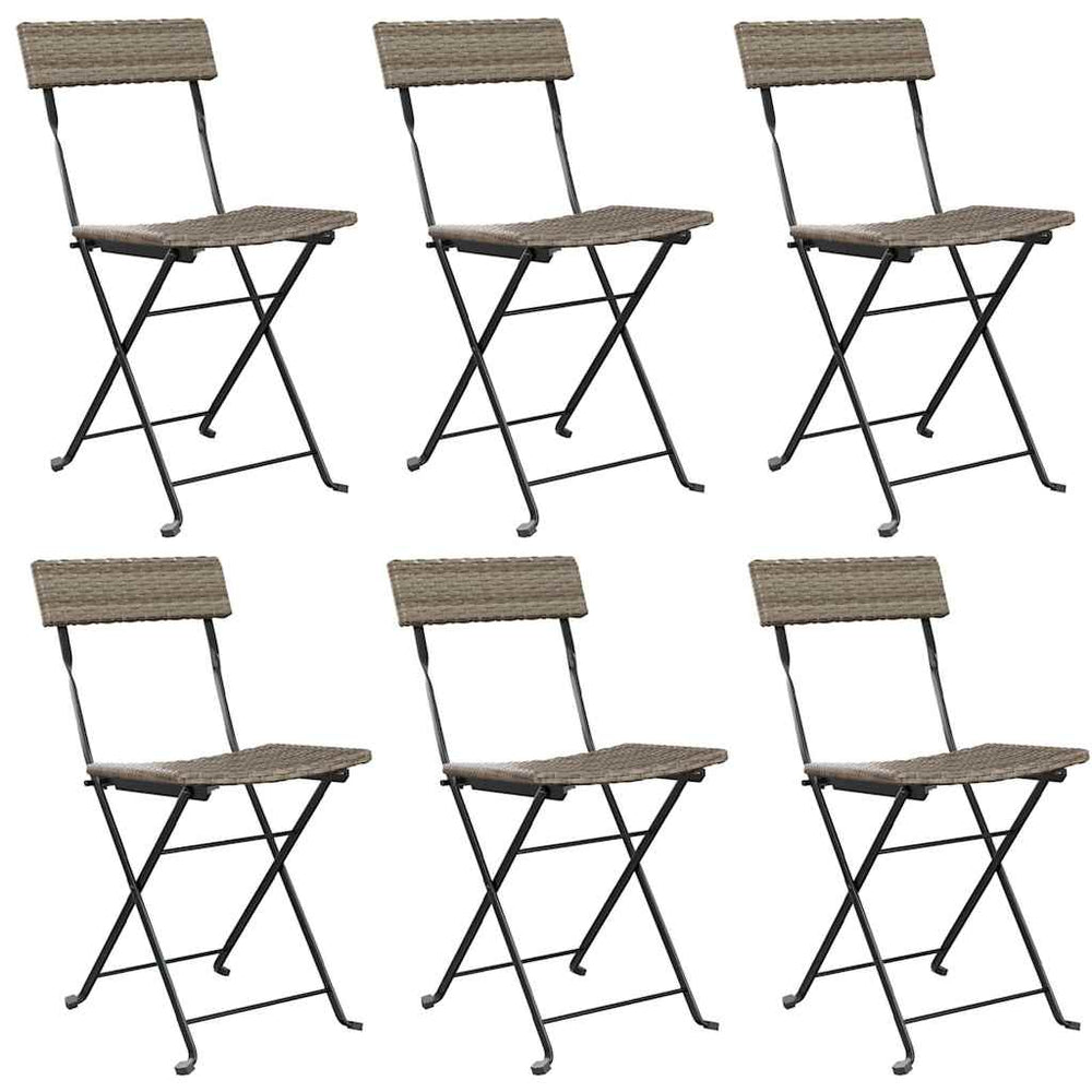 vidaXL Bistro Chairs 6 pcs. Foldable Grey Poly Rattan and Steel