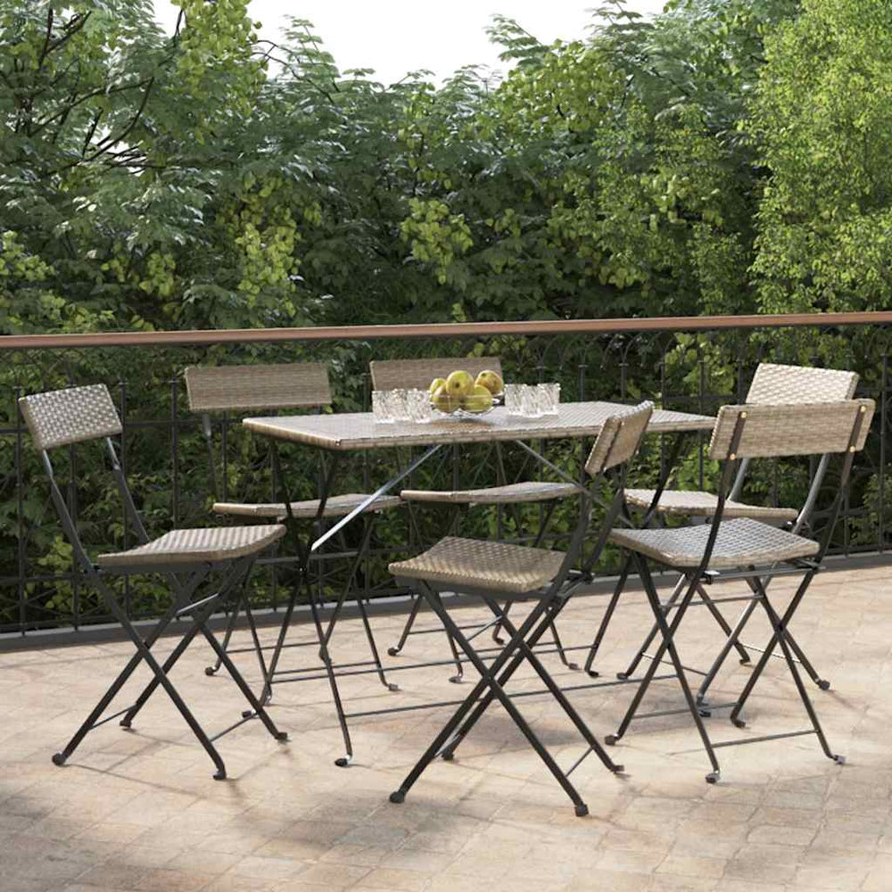 vidaXL Bistro Chairs 6 pcs. Foldable Grey Poly Rattan and Steel