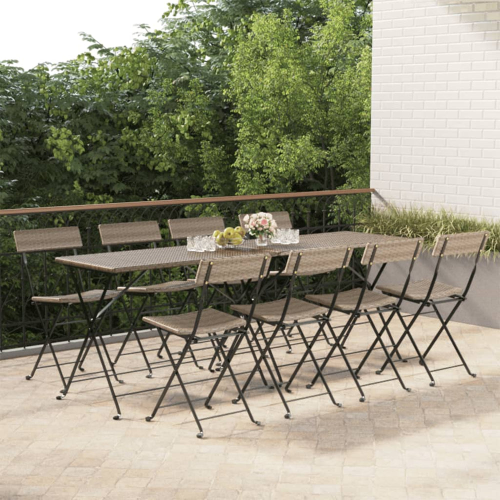 vidaXL Bistro Chairs 8 pcs. Folding Grey Poly Rattan and Steel