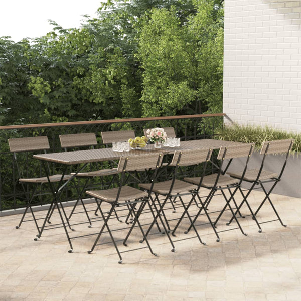 vidaXL Bistro Chairs 8 pcs. Folding Grey Poly Rattan and Steel