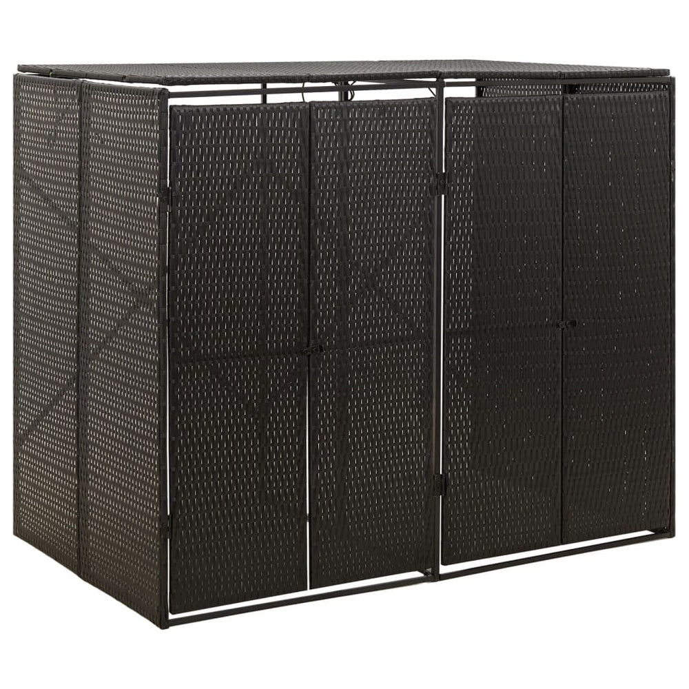 vidaXL Wheelie Bin Shed for 2 Bins Black 140x80x117 cm Poly Rattan