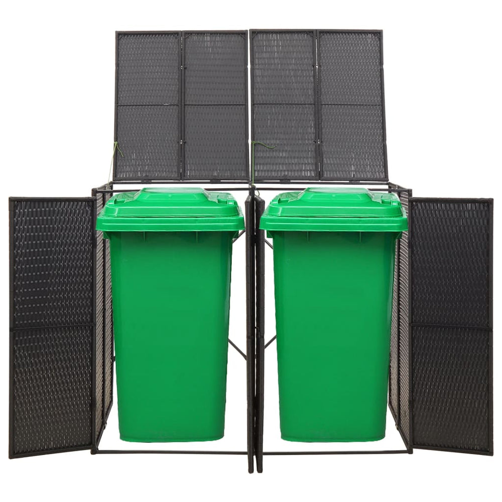 vidaXL Wheelie Bin Shed for 2 Bins Black 140x80x117 cm Poly Rattan