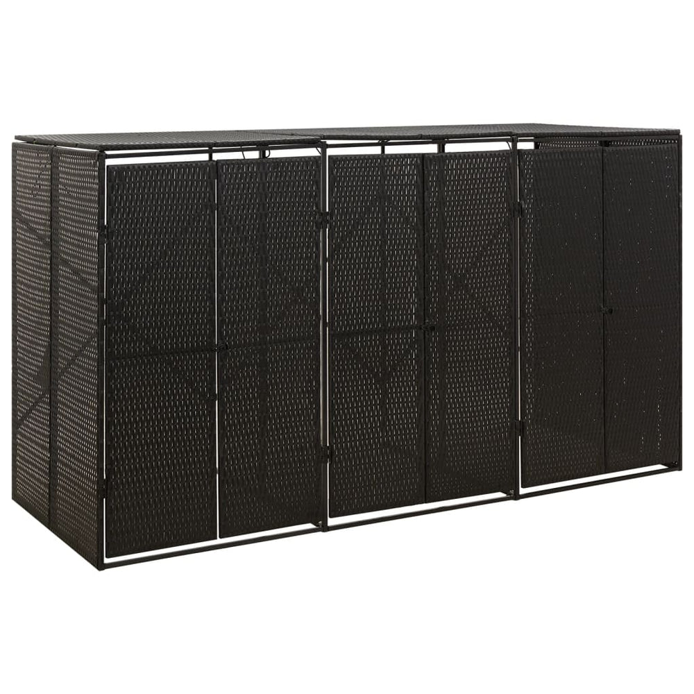vidaXL Dustbin Shed for 3 Bins Black 207x80x117 cm Poly Rattan