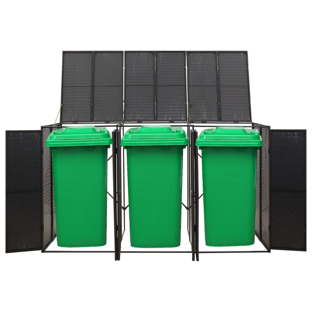 vidaXL Dustbin Shed for 3 Bins Black 207x80x117 cm Poly Rattan