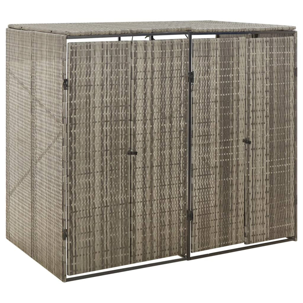 vidaXL Rattan Dustbin Shed for 2 Bins Grey 140x80x117 cm Poly Rattan