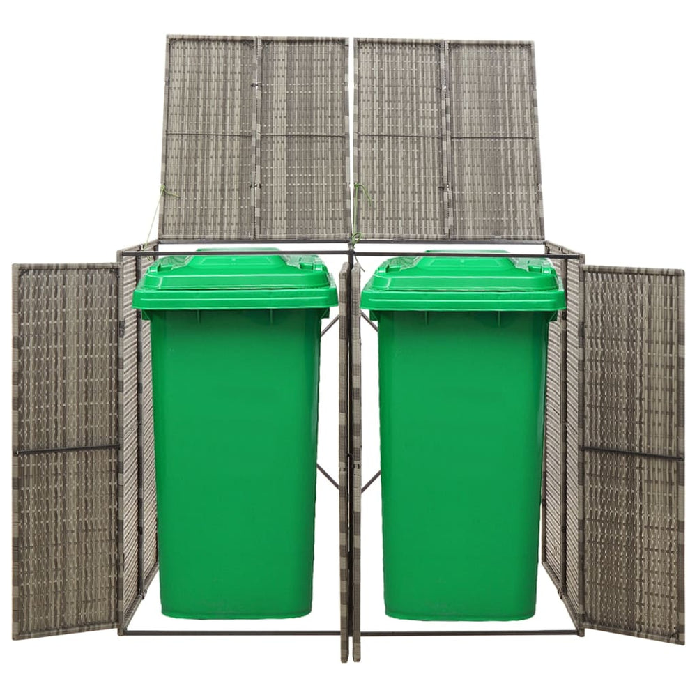 vidaXL Rattan Dustbin Shed for 2 Bins Grey 140x80x117 cm Poly Rattan