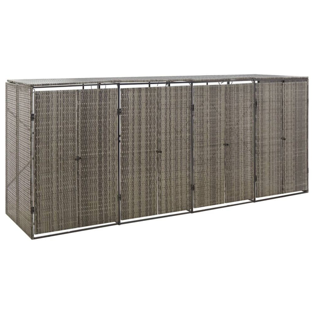 vidaXL Wheelie Bin Shed for 4 Bins Grey 274x80x117 cm Poly Rattan