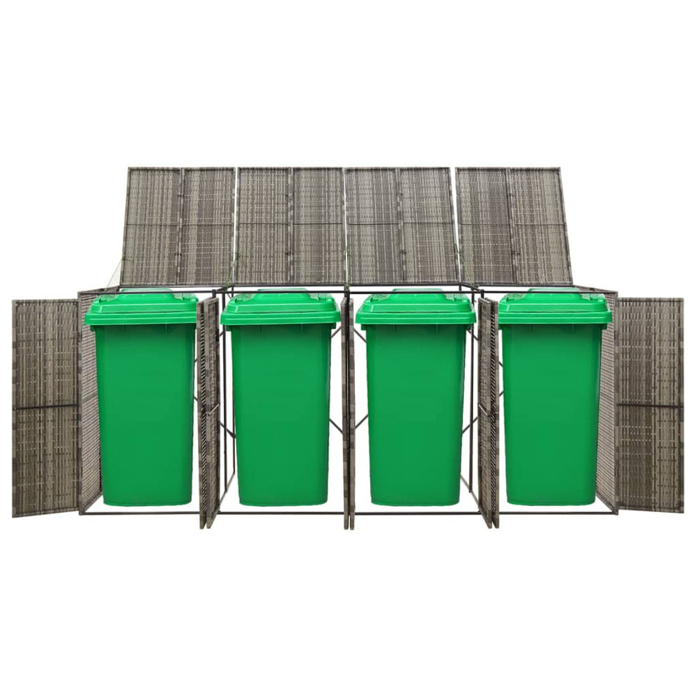 vidaXL Wheelie Bin Shed for 4 Bins Grey 274x80x117 cm Poly Rattan