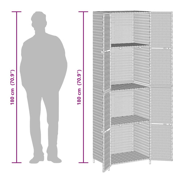 vidaXL Garden Storage Cabinet Grey 59x40x180 cm Poly Rattan