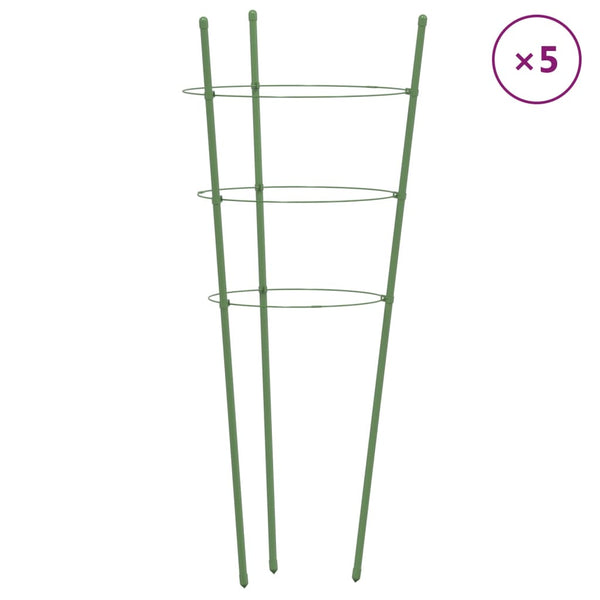 vidaXL Plant Supports with 3 Rings 5 pcs. Green 45 cm Steel