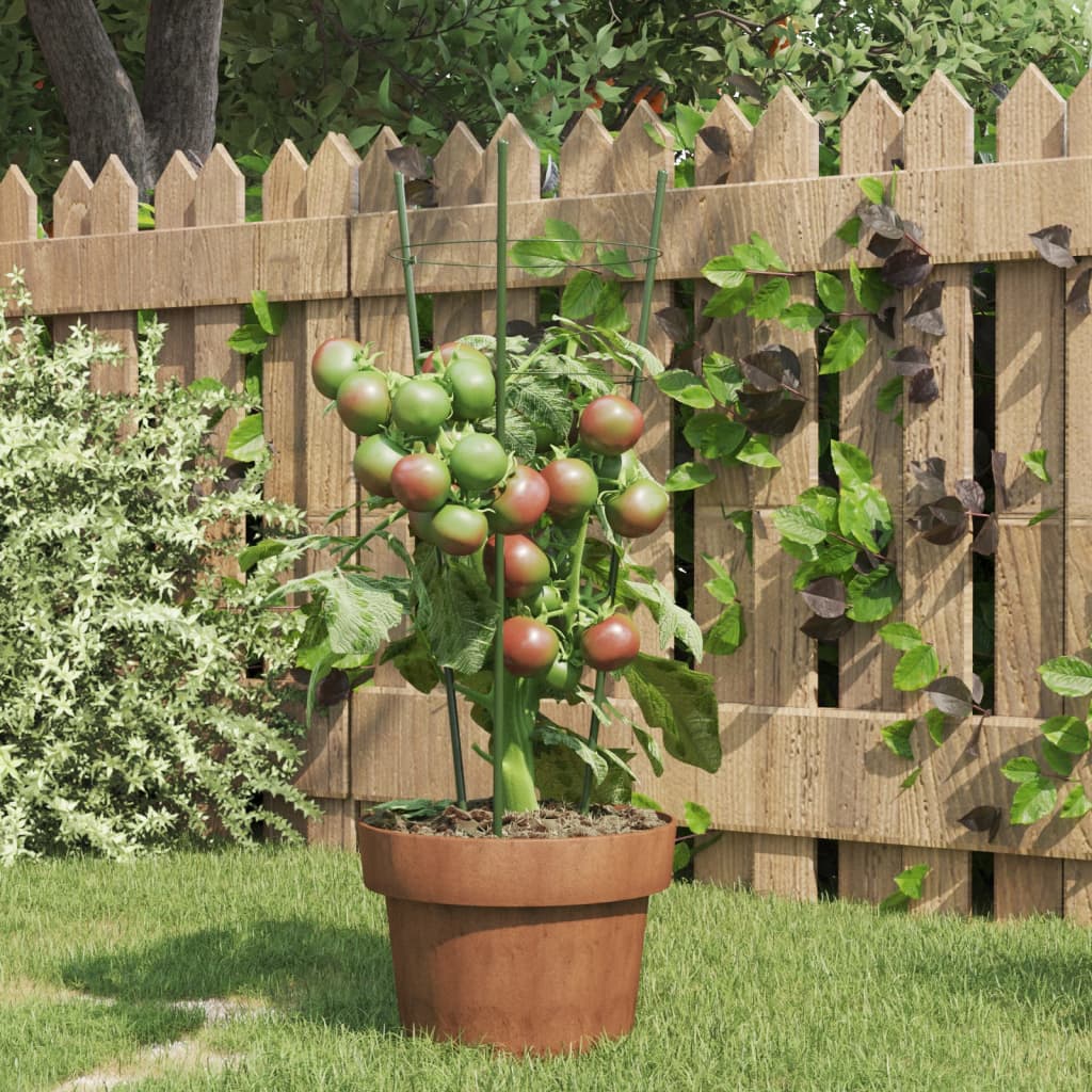 vidaXL Plant Supports with 3 Rings 5 pcs. Green 45 cm Steel