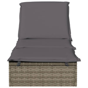 vidaXL Sun Lounger 1 pc. with Cushion Grey 201x55x62 cm Poly Rattan