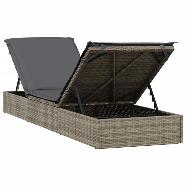 vidaXL Sun Lounger 1 pc. with Cushion Grey 201x55x62 cm Poly Rattan