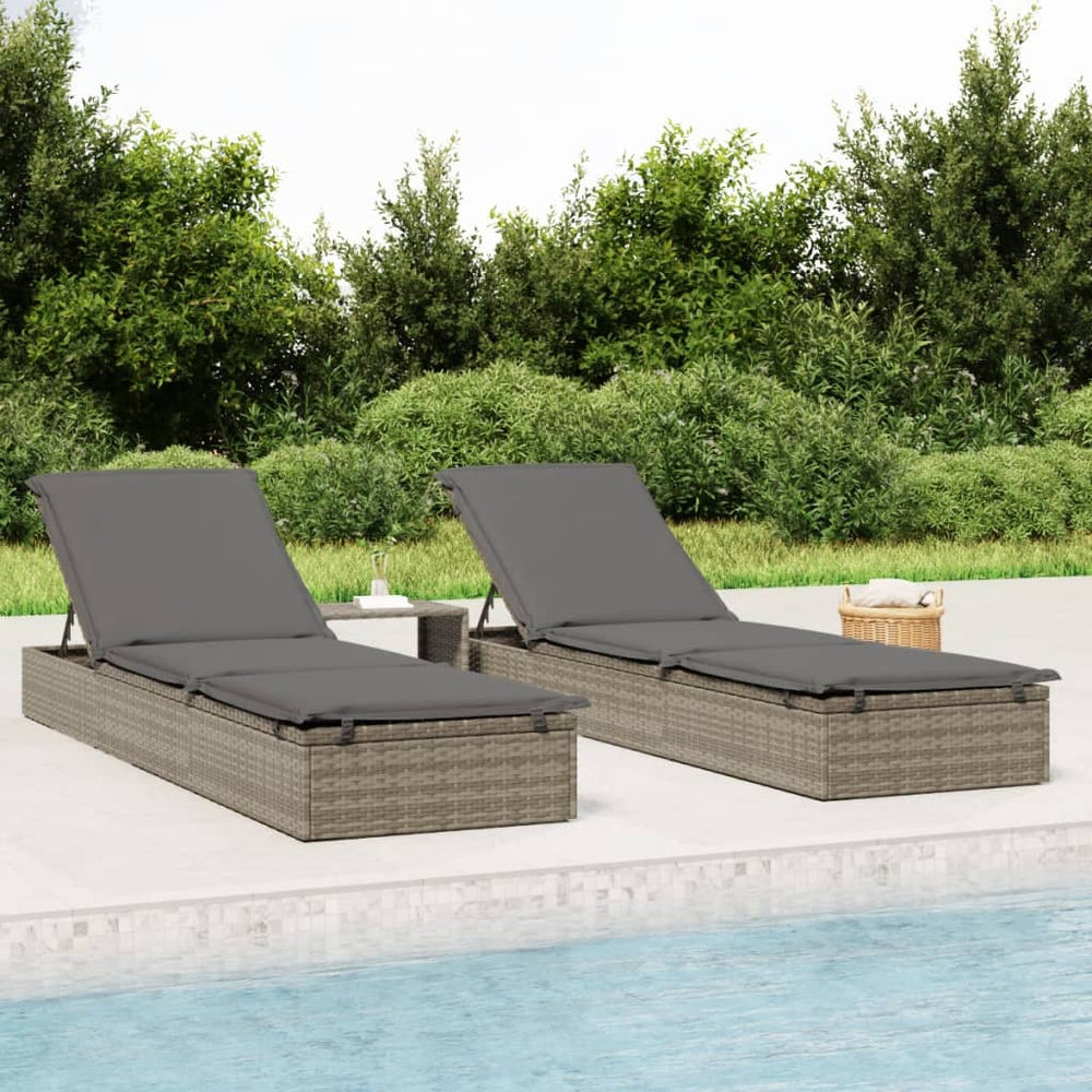vidaXL Sun Lounger 1 pc. with Cushion Grey 201x55x62 cm Poly Rattan