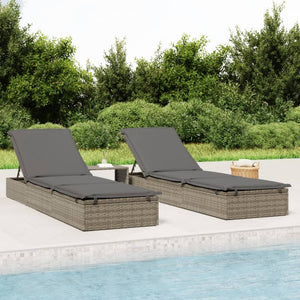 vidaXL Sun Lounger 1 pc. with Cushion Grey 201x55x62 cm Poly Rattan