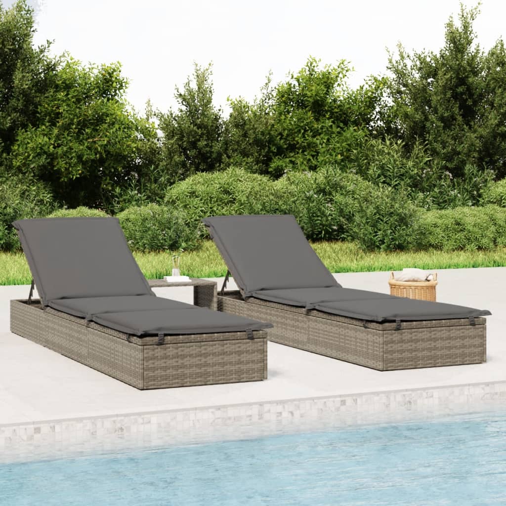 vidaXL Sun Lounger 1 pc. with Cushion Grey 201x55x62 cm Poly Rattan