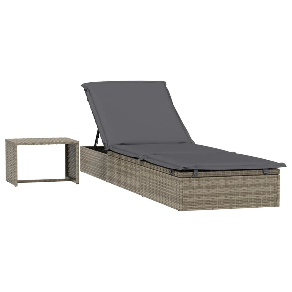 vidaXL Sun Lounger 1 pc. with Table Grey Poly Rattan