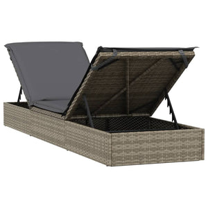 vidaXL Sun Lounger 1 pc. with Table Grey Poly Rattan
