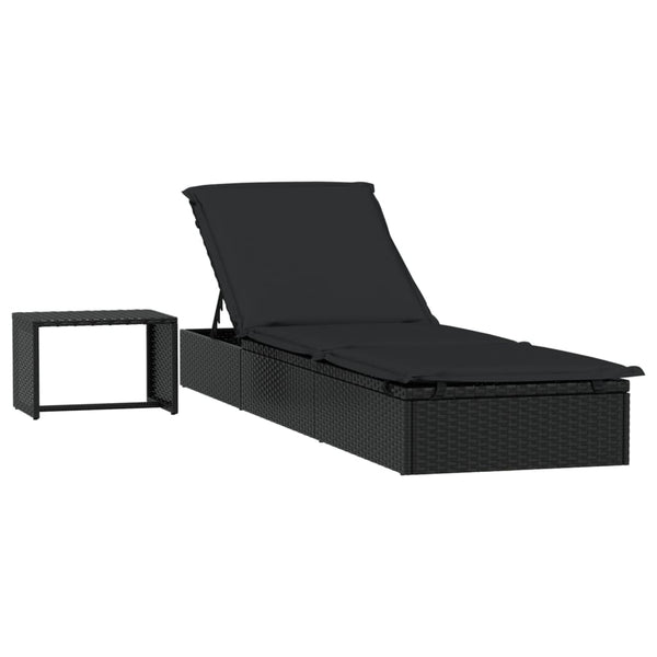 vidaXL Sun Lounger 1 pc. with Table Black Poly Rattan